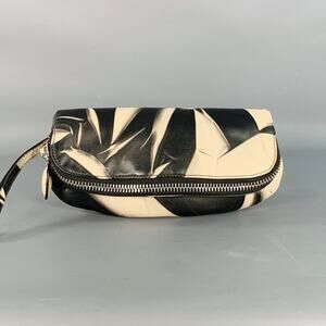 DONNA KARAN Black Grey Marbled Leather Wristlet Clutch Handbag